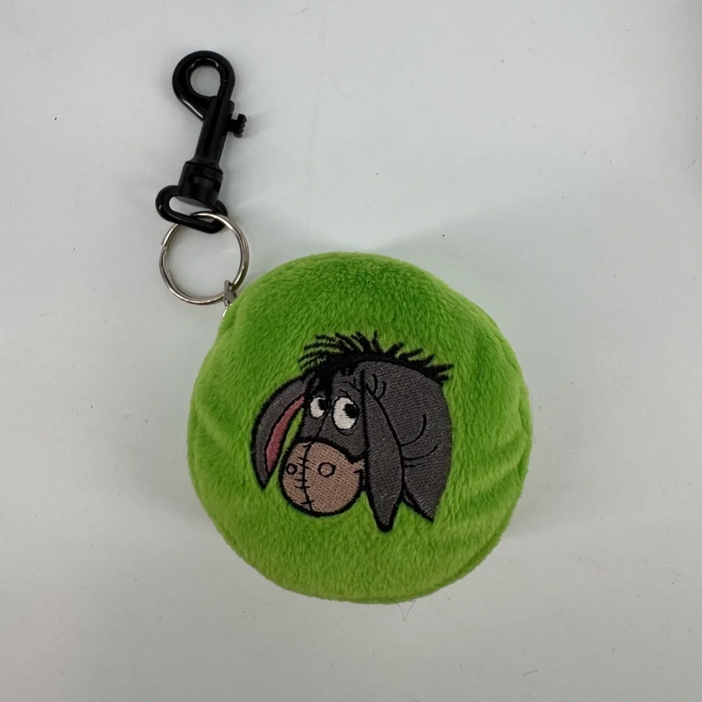 Vintage Eeyore Walt Disney Winnie the Pooh Zipper Purse Pouch Round Keychain